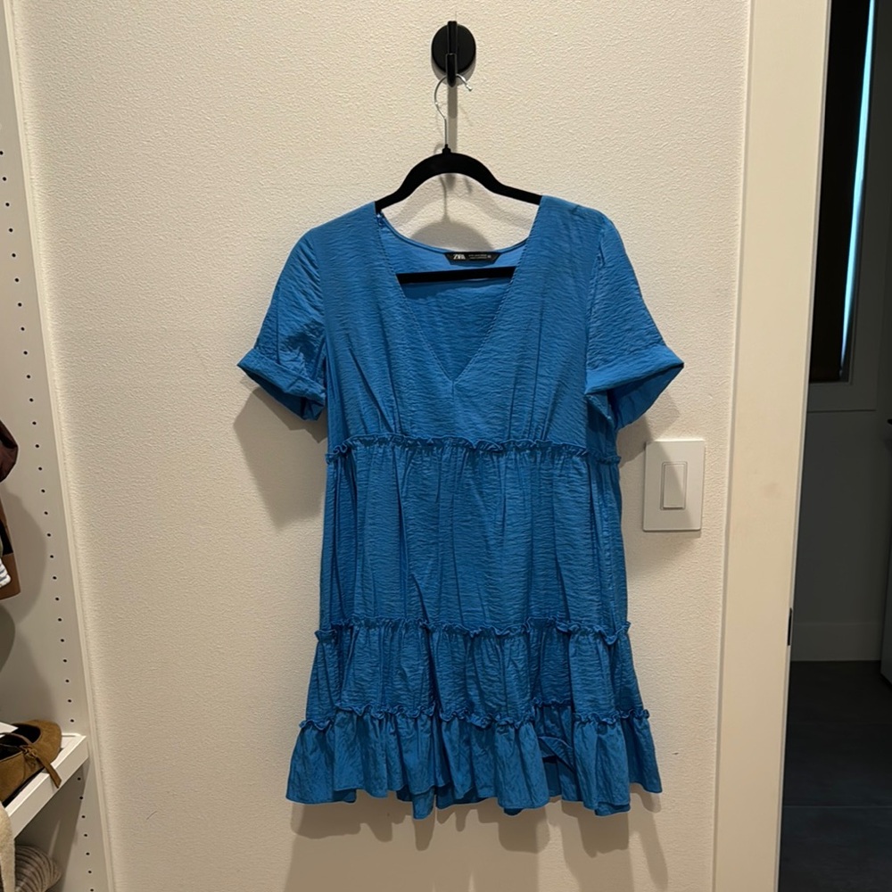 Zara Blue Ruffled Mini Dress